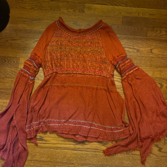 FREE PEOPLE Craft Time wide sleeve, sweater, and rare color, pumpkin ora… - Picture 5 of 5